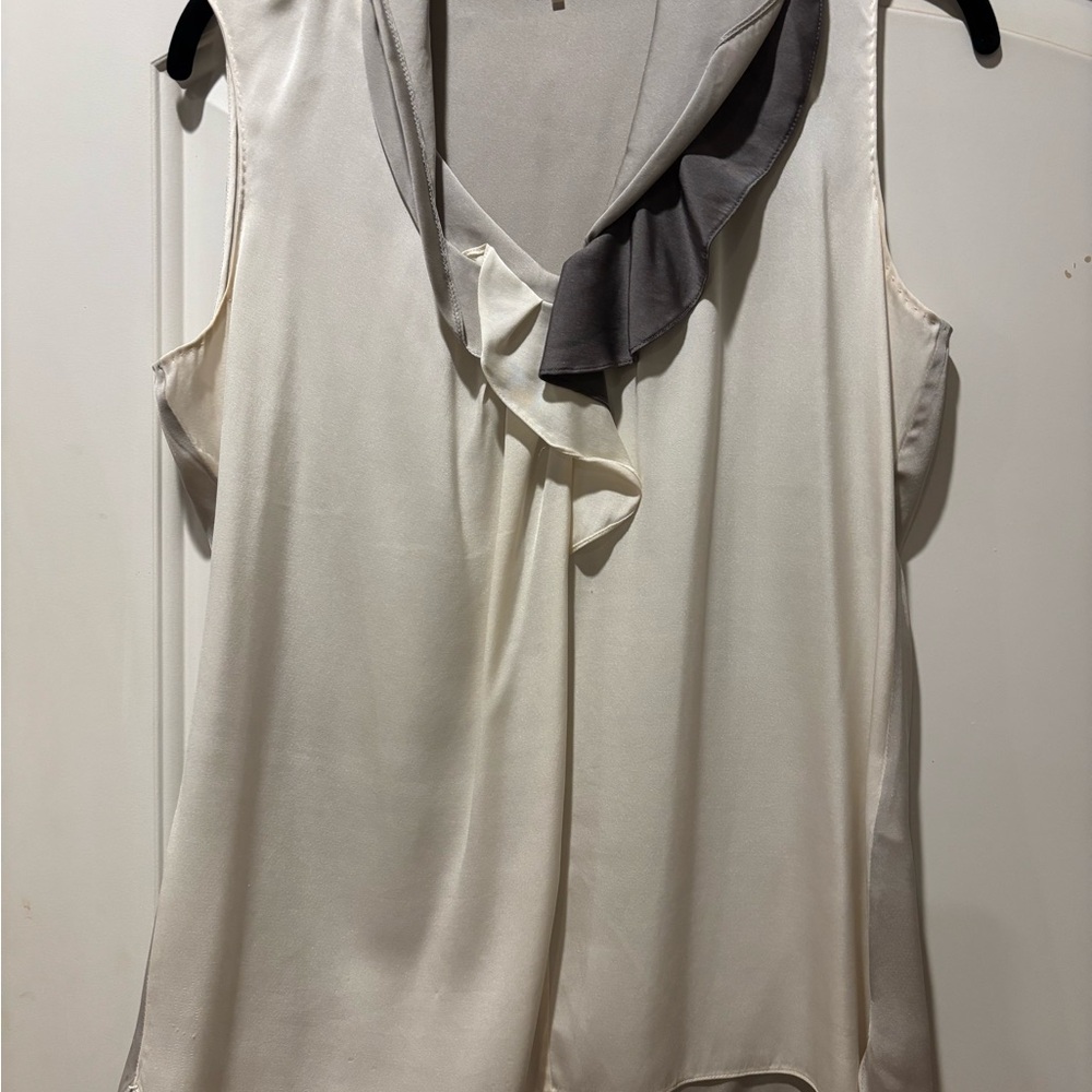 Elie Tahari Cream and Gray Satin Blouse